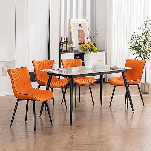 Miniatura 6 de YOUTASTE Juego de 2 sillas de comedor, modernas de mediados de siglo, tapizadas de piel sintética, con patas de metal negro, silla decorativa sin