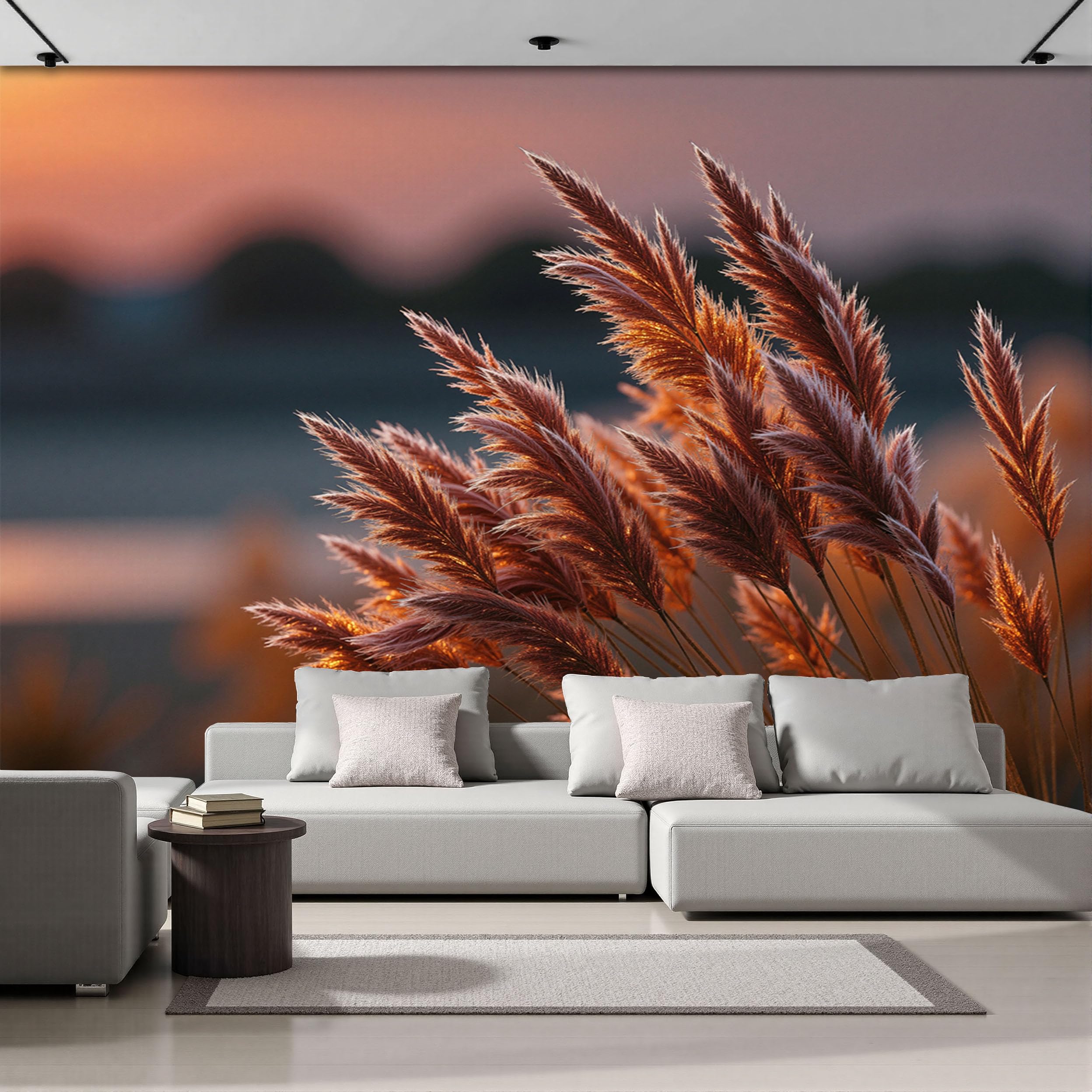 Tapisserie photo prairie coucher du soleil grand format 450x315 cm tableaux muraux salon