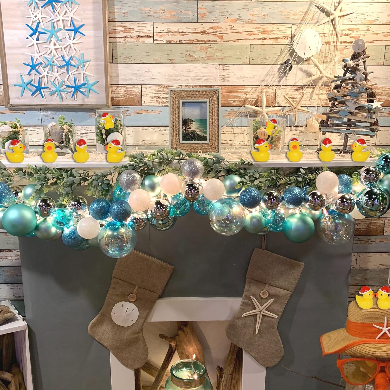 70 Pcs Tiny Christmas Ducks Mini Resin Ducks Miniature Ornaments for Slime, Dollhouse, Garden Decoration(Christmas Hat Yellow Duck)