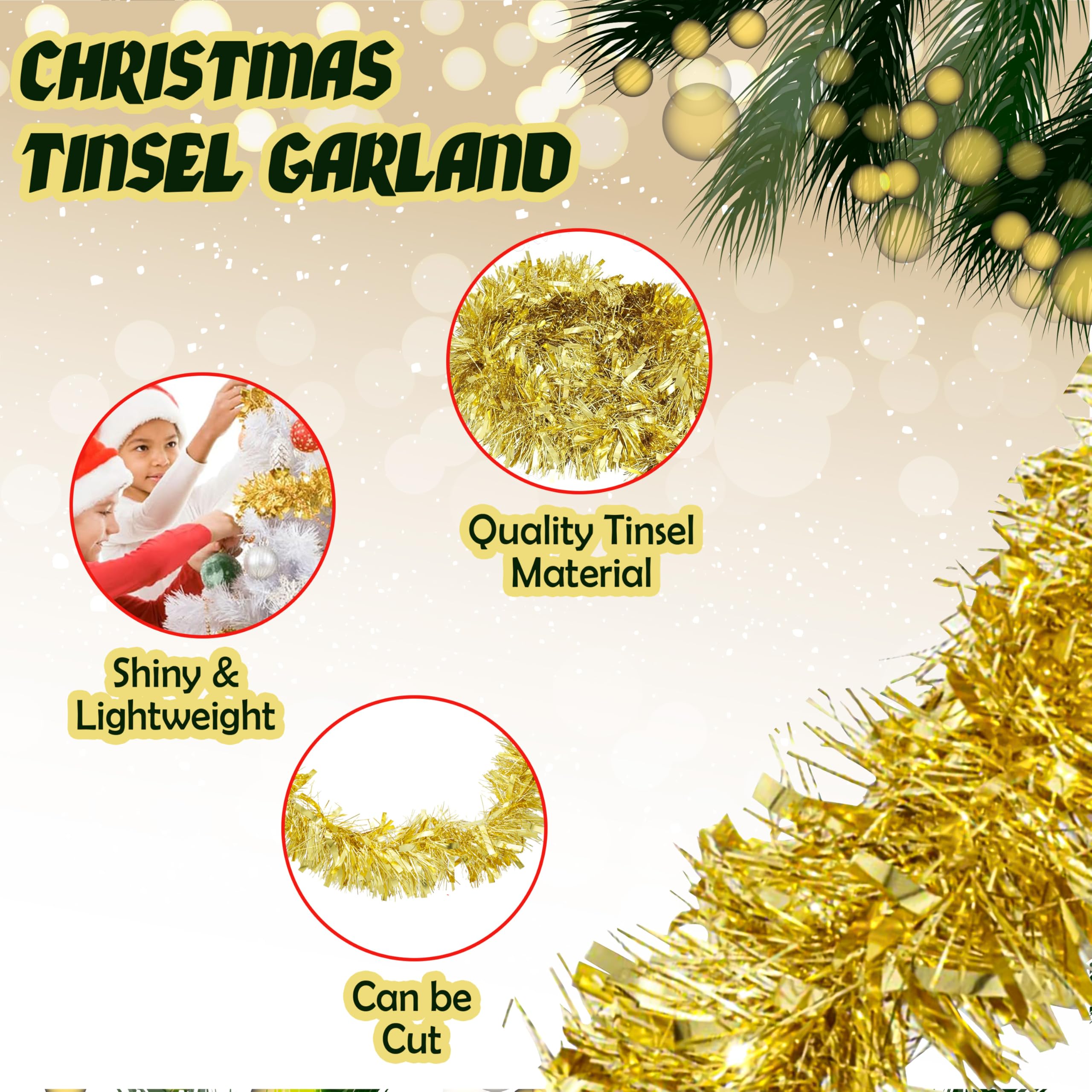 HOVUK® 5PCs Gold Christmas Tree Hanging Tinsel Decoration 10M - Image 3