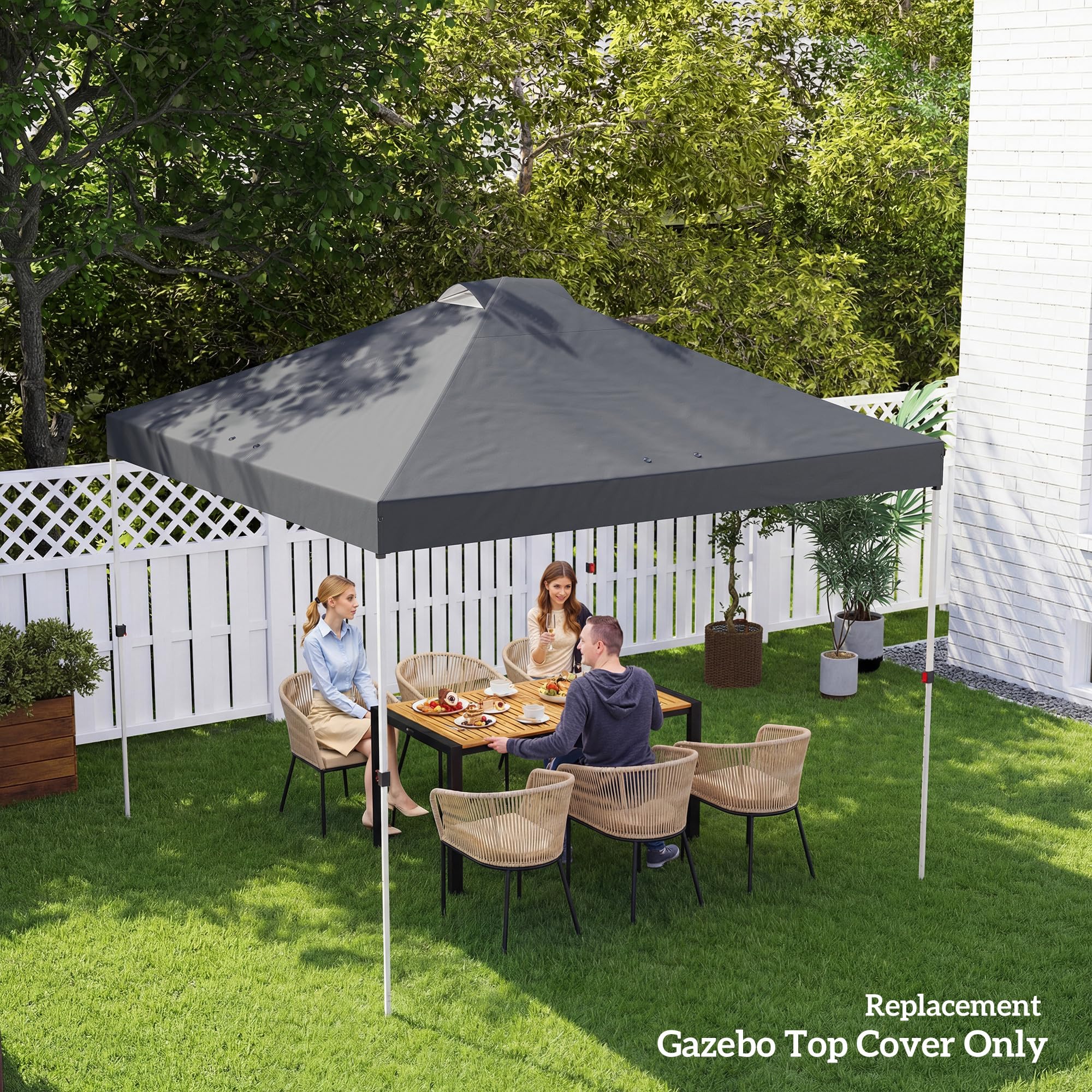 Outsunny 3 x 3(m) Pop Up Gazebo Canopy Replacement Cover with 8 Drainage Holes and Double Vents, UV50+ Waterproof Canopy Cover Replacement Top, Dark Grey — view 9