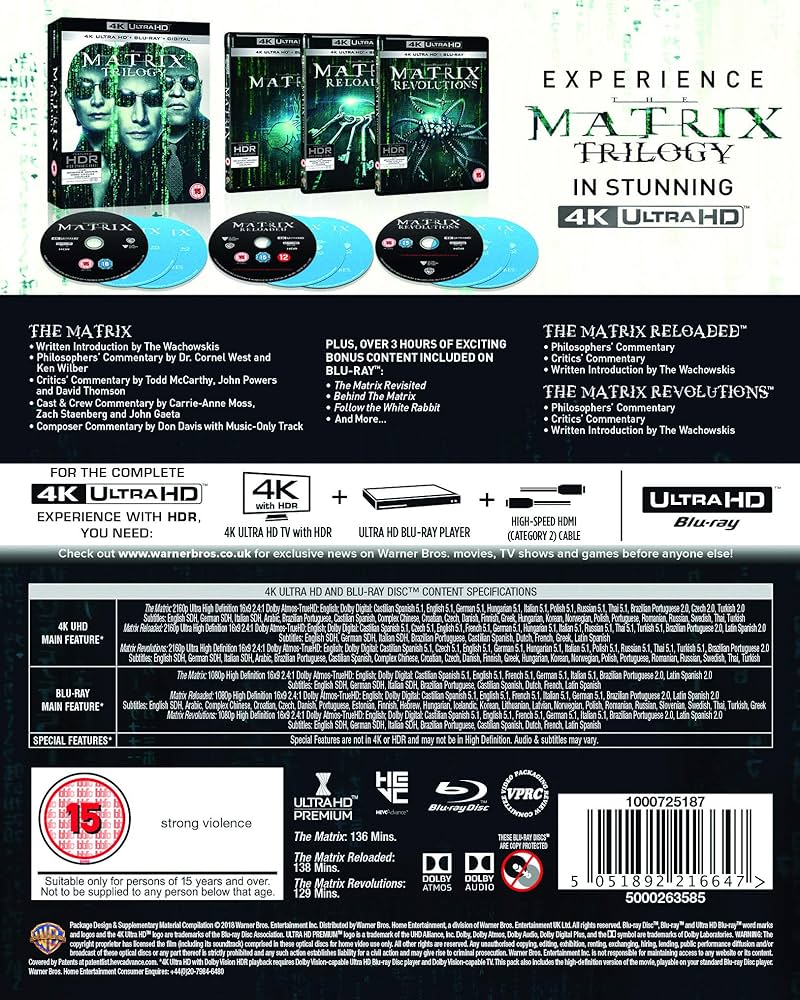 Amazon.com: The Matrix Trilogy [4K Ultra-HD] [1999] [Blu-ray