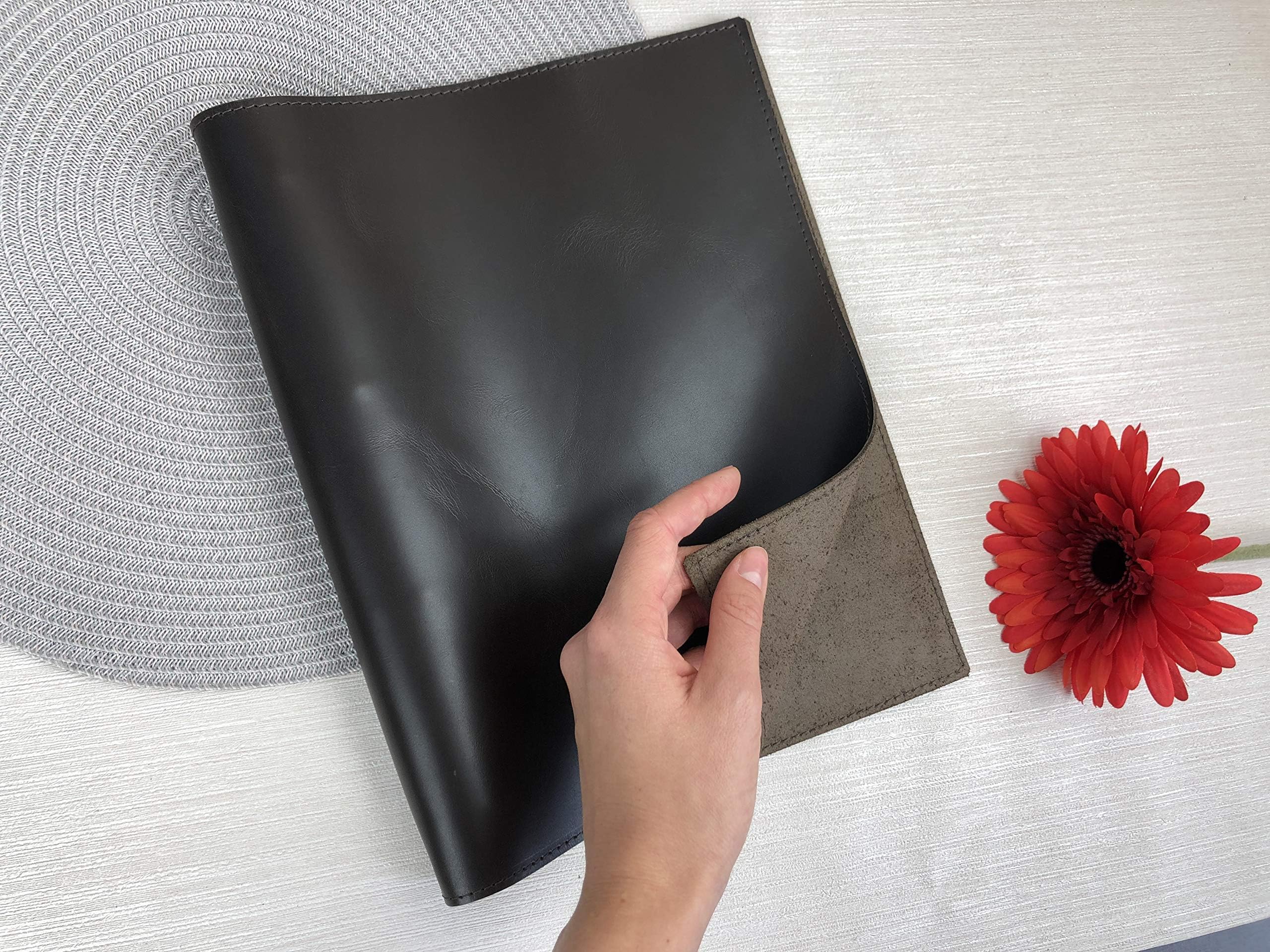 Handmade Leather Cover for Menu, Fitness Journal Cover, Notebook, Planner for Her, Calendar, Engraved Journal, Personalized Notebook Cover - Original gift idea for Christmas, Anniversary, Mothers Day