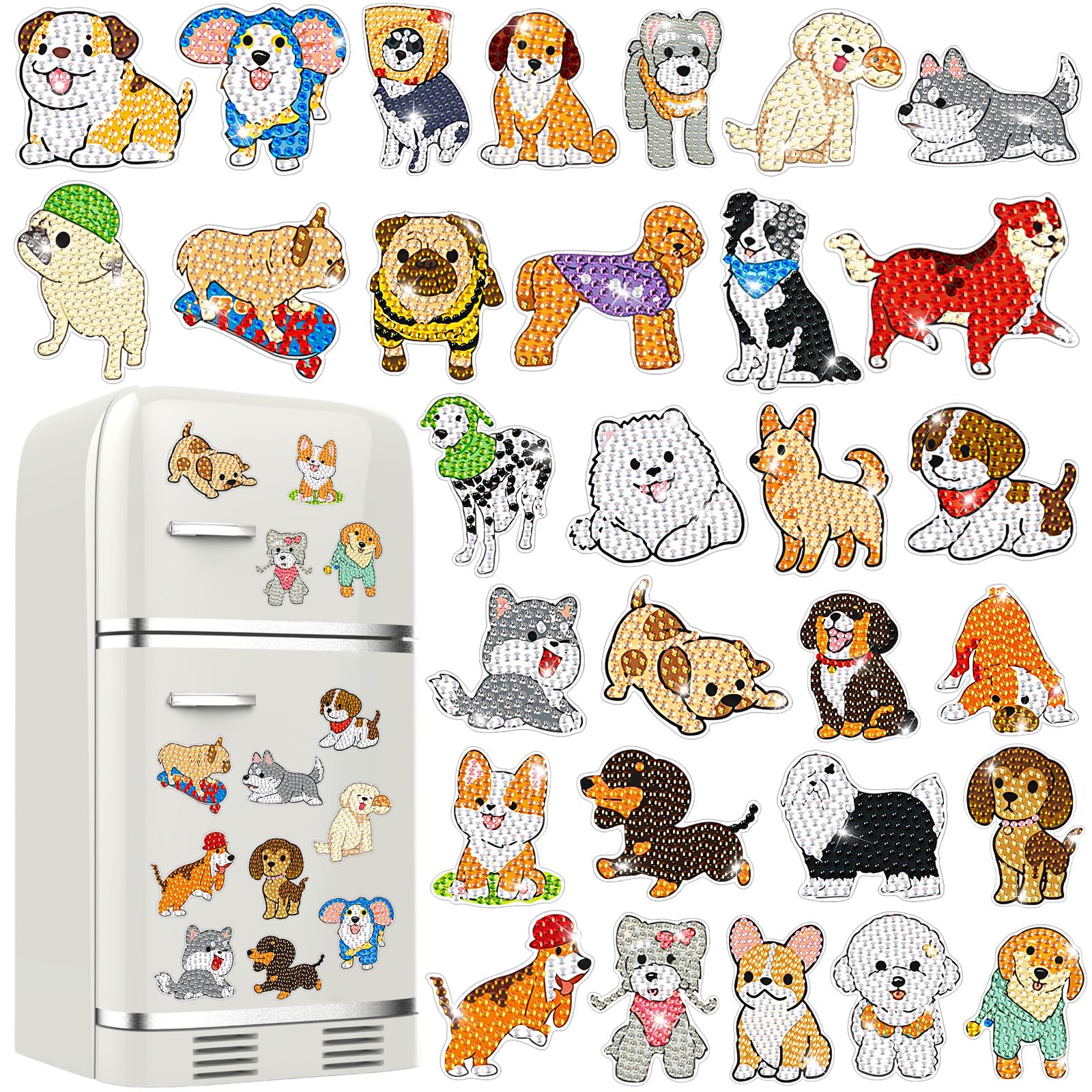Remuuly 30 Pcs Animal Diamond Painting Magnets Dog Diamond Art Magnets Kits for Adults Cute Animal 5D Rhinestones Refrigerator Magnetic Stickers Dog Fridge Sticker for Fridge DIY Crafts Gifts