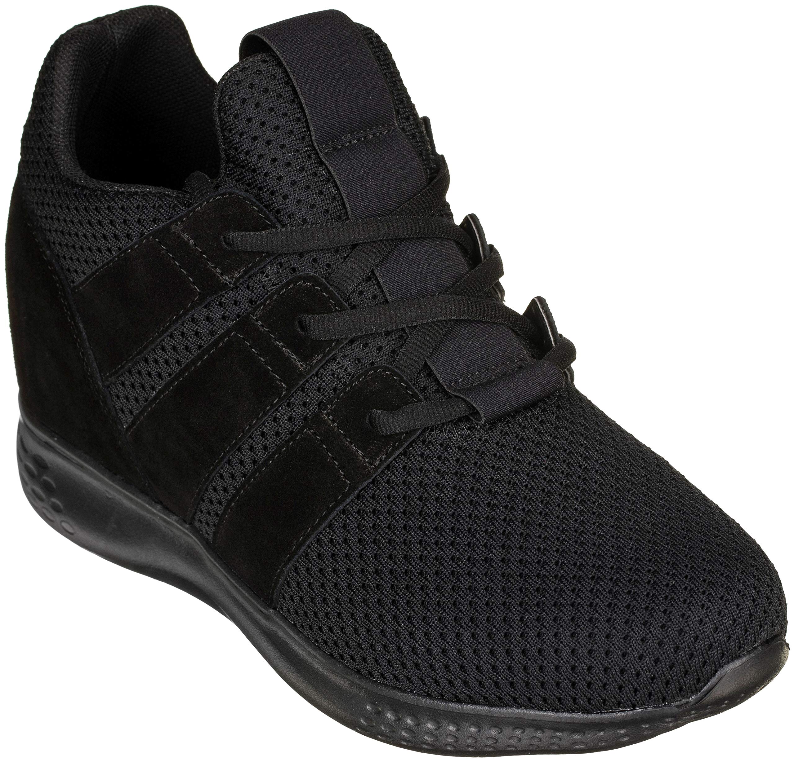 CALTOMen's Invisible Height Increasing Elevator Shoes - Black Mesh Super Lightweight Lace-up Sporty Trainer Sneakers - 3 Inches Taller