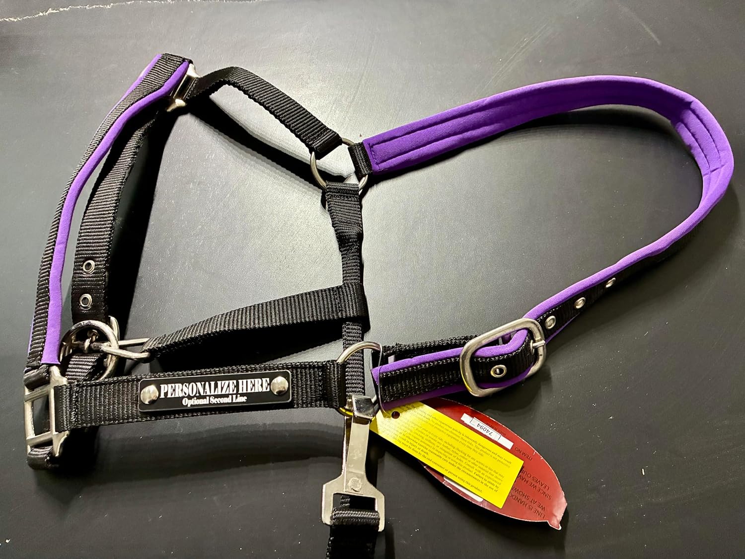 Purple Padded Horse Halter with Personalized Laser Engraved Custom Plate