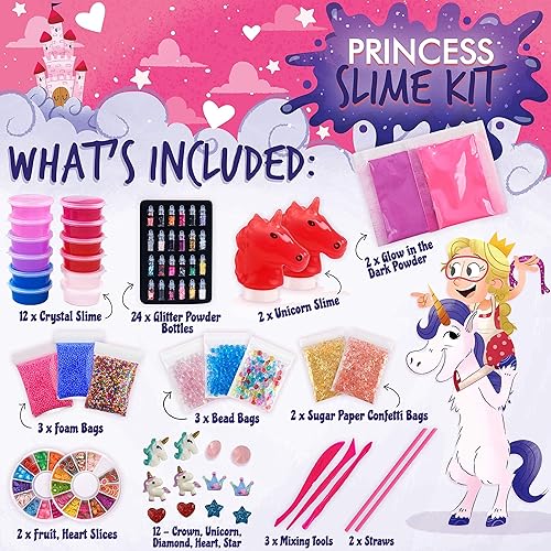 Miniatura 2 de Kit de slime de princesa para niñas, slime prefabricado colorido a base de agua, brilla en la oscuridad, polvo de purpurina, kit de unicornio de