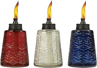 TIKI Brand 6-Inch Molded Glass Table Torch, Red White & Blue (Set of 3)