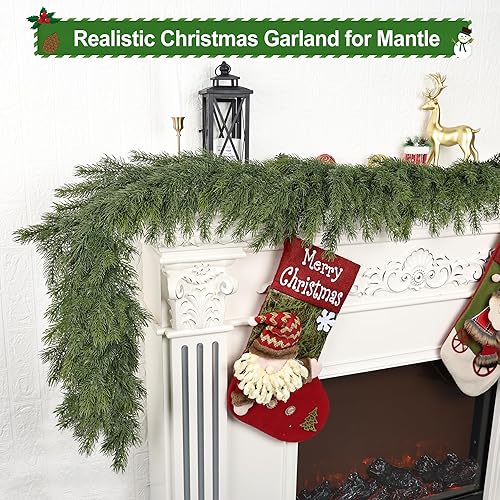 Miniatura 7 de Artgar Guirnalda de cedro de Navidad realista, 6 pies, guirnalda verde sintética gruesa, pino artificial, real al tacto para el hogar, mesa, repisa,