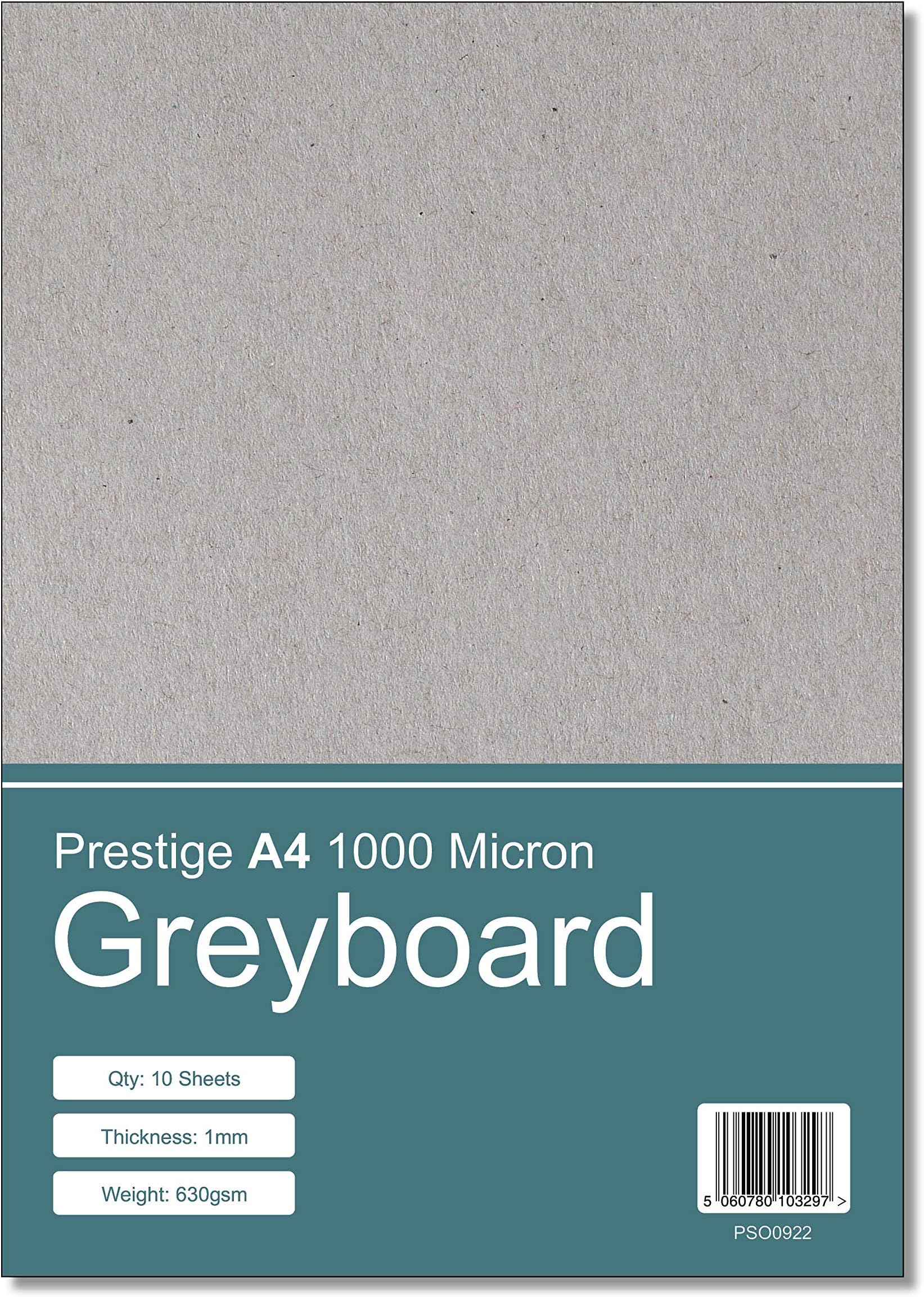 Prestige A4 Greyboard 1000mic - Thick Craft Grey Board Mounting Backing Modelling Board (A4 Size - 1000 Micron - 10 Sheets)