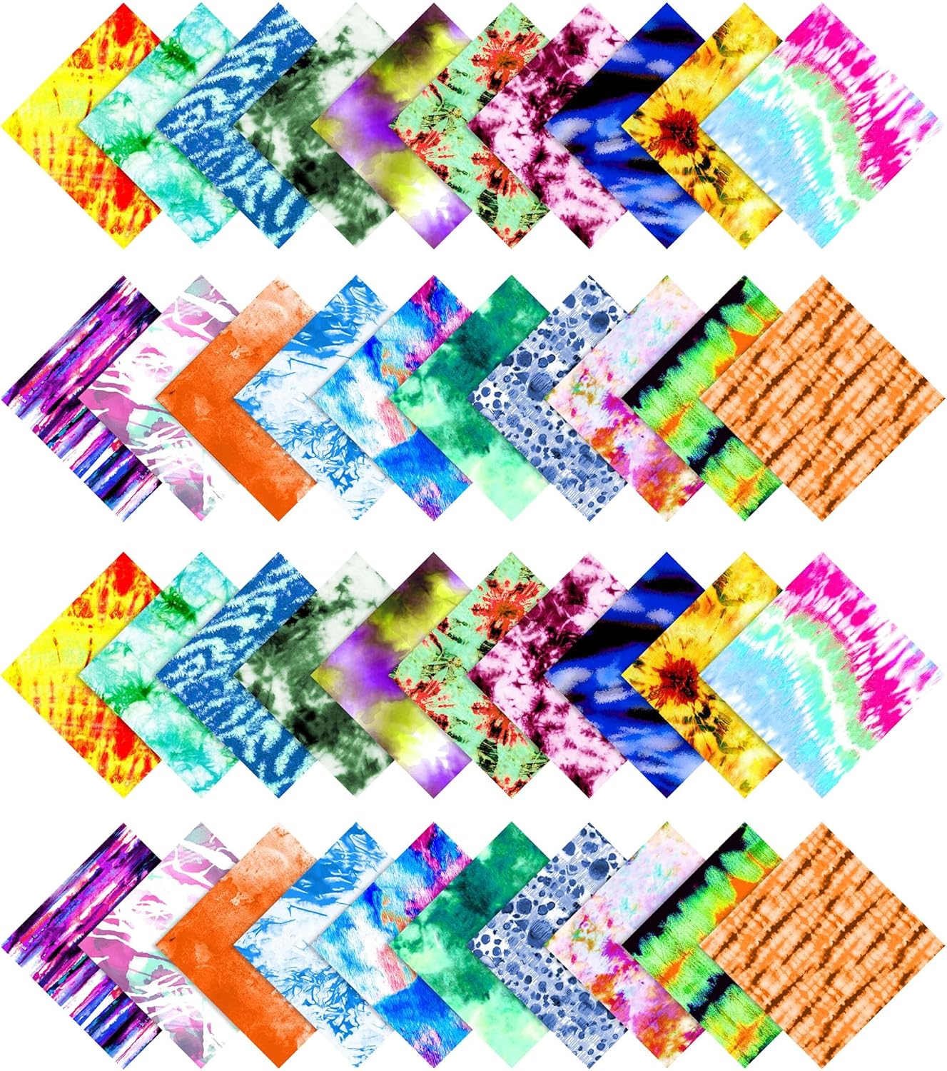 Soimoi Precut 10-inch Tie Dye Prints Cotton Fabric Bundle Quilting Squares Charm Pack DIY Patchwork Sewing Craft- Multicolor