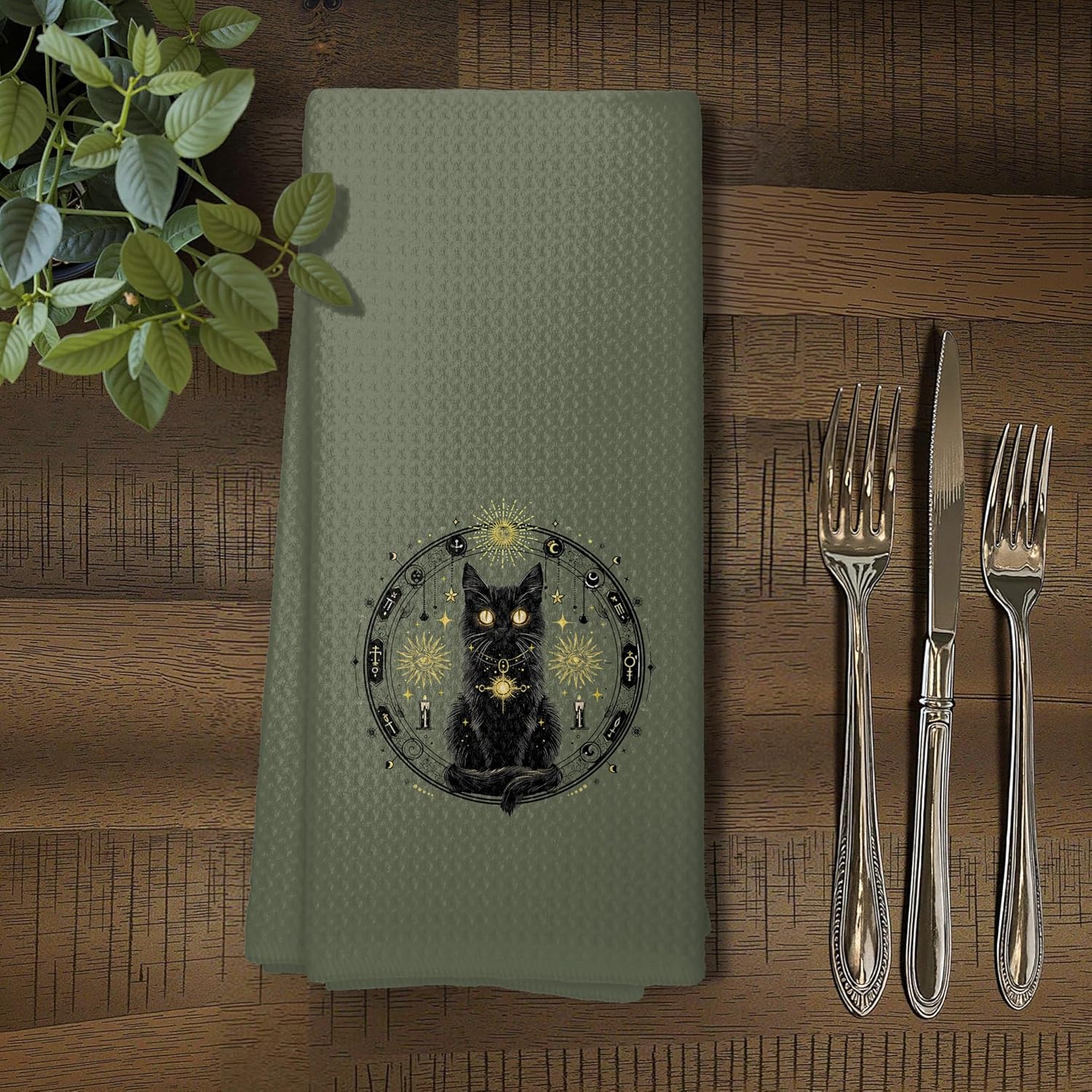 Mystical Black Cat Kitchen Towels, Boho Witchy Celestial Dish Tea Towels for Kitchen Decor, Magic Witch Astrology Black Cat Kitten Hand Towels for Bathroom Decor, 16x24 Inch - Image 5