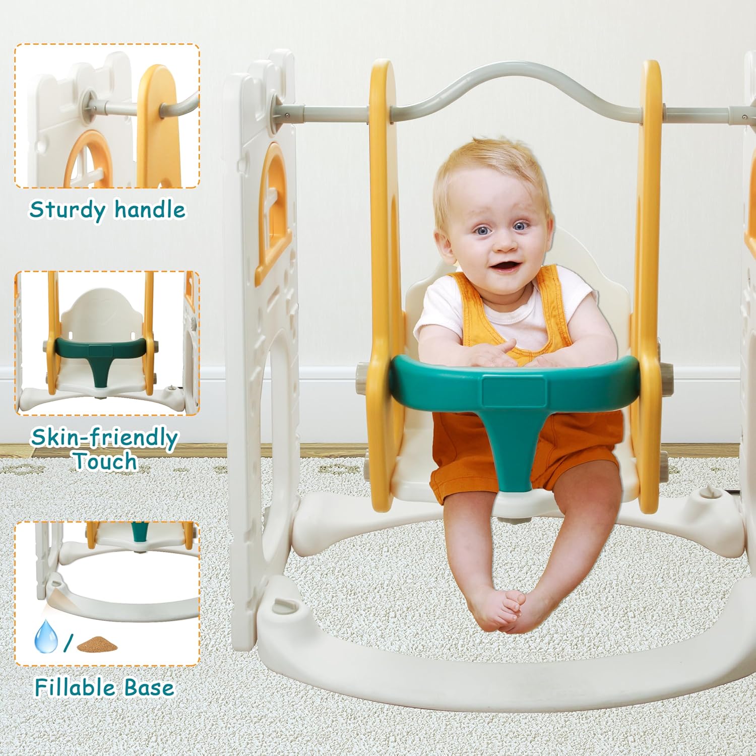 6 in 1 Toddler Slide & Swing Set, Kids Slide and Swing Combo with Basketball Hoop and Telescope, Toddler Playset with Storage Space and Non-Slip Steps, Indoor Outdoor Playground for Toddlers