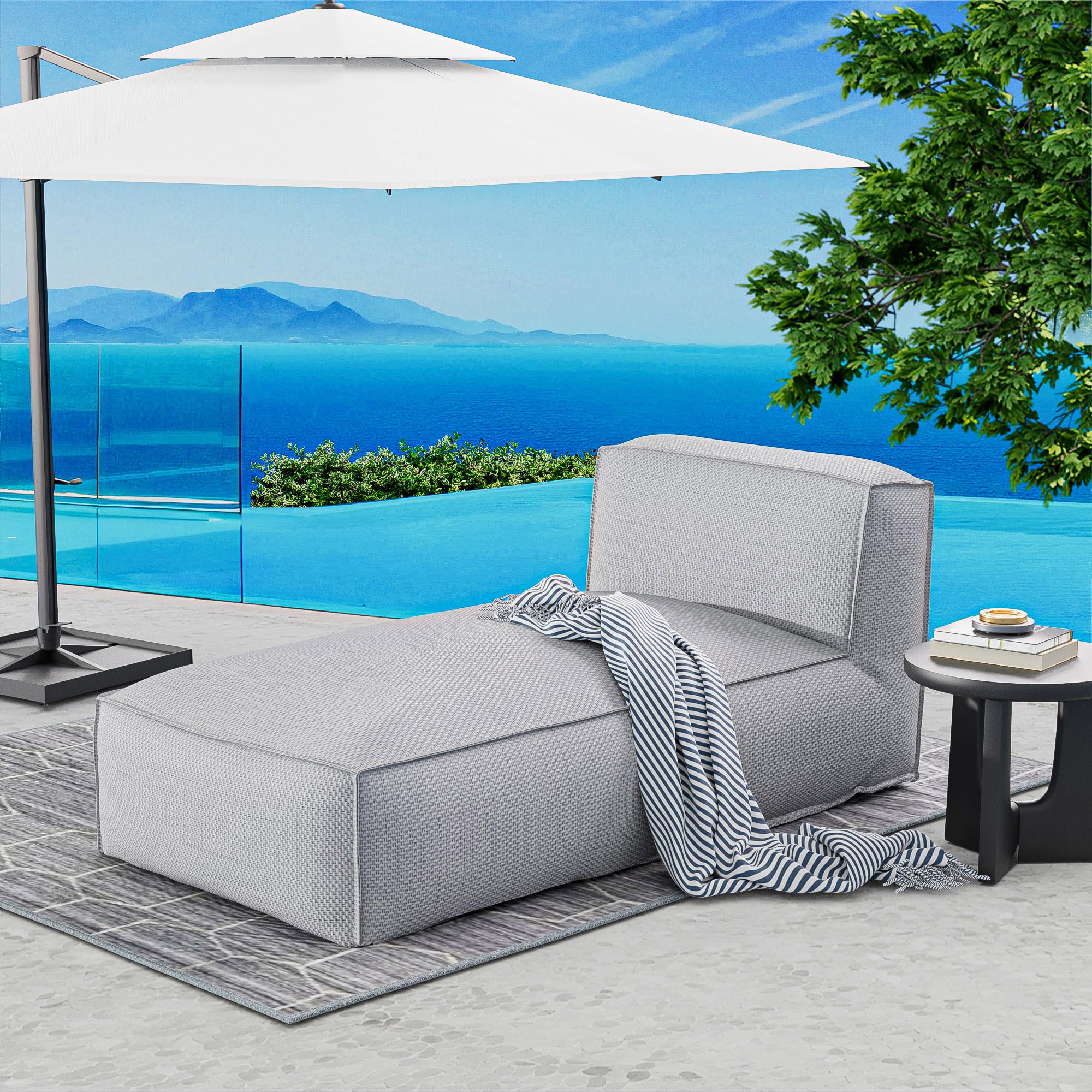 Dineli Chaise Lounge Chair Outdoor Bed Lounger Outdoor Couch Sofa for Pool Comfy Patio Furniture Foam Filling Bean Bed Chair Lazy Sofa for Outside, Water-Resistant Sunbed (Light Gray, 71'' Length)