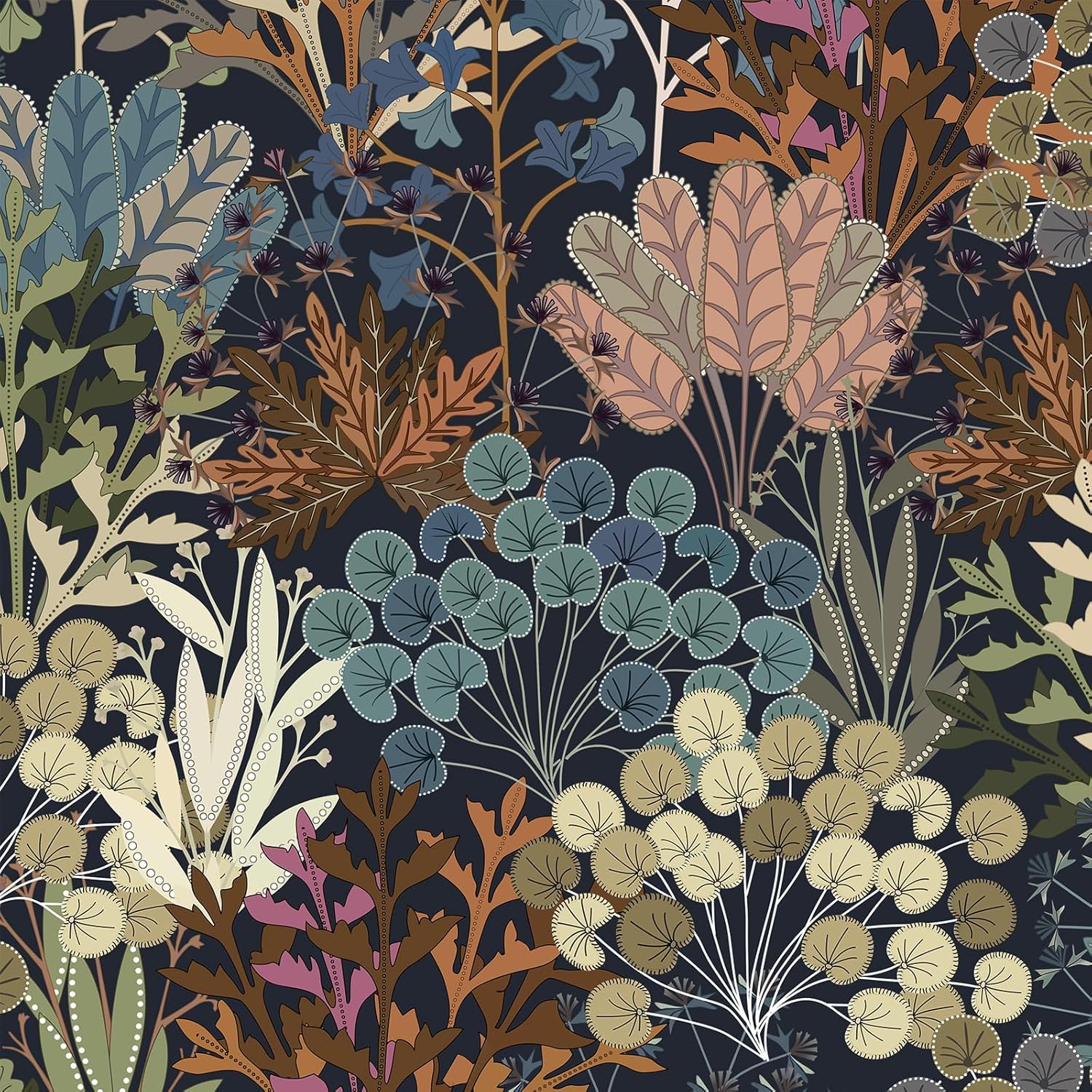 Retro Boho Floral Wallpaper Peel and Stick Floral Vintage Wallpaper Removable Self Adhesive Wall Decor Vinyl Mural for Bedroom Living Room Kitchen Bathroom 17.3in x 32.8ft, Black/Green/brown