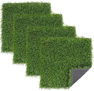 Kesfey 4-Pack 12x12 Artificial Grass Squares Placemats - Synthetic Turf Mats for Table Decor, Parties, Indoor Outdoor Use