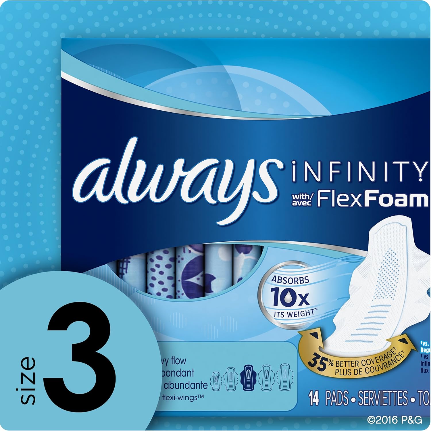 Always Size 3 Extra Heavy Flow Absorbency with Wings Infinity Pads, 14 Count (Pack of 6)