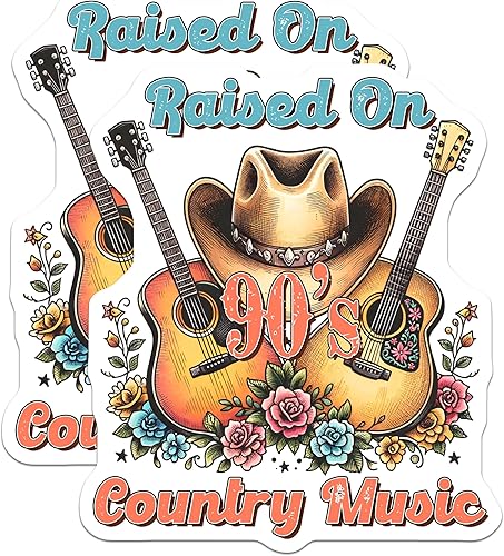 BMCS3151 - Paquete de 2 calcomanías de música country de los años 90, calcomanías de música retro, calcomanías de guitarra country, calcomanías de