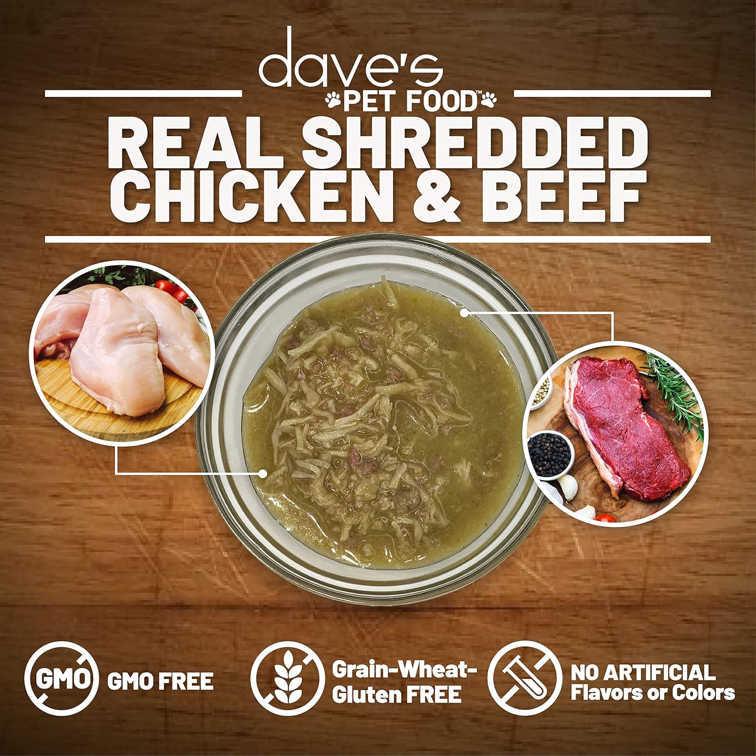 Dave's Pet Food Grain Free Wet Cat Food (Shredded Chicken & Beef in Gravy), Naturally Healthy Canned, Added Vitamins & Minerals, Wheat, Gluten & GMO-Free, 2.8 oz (24 Pack)