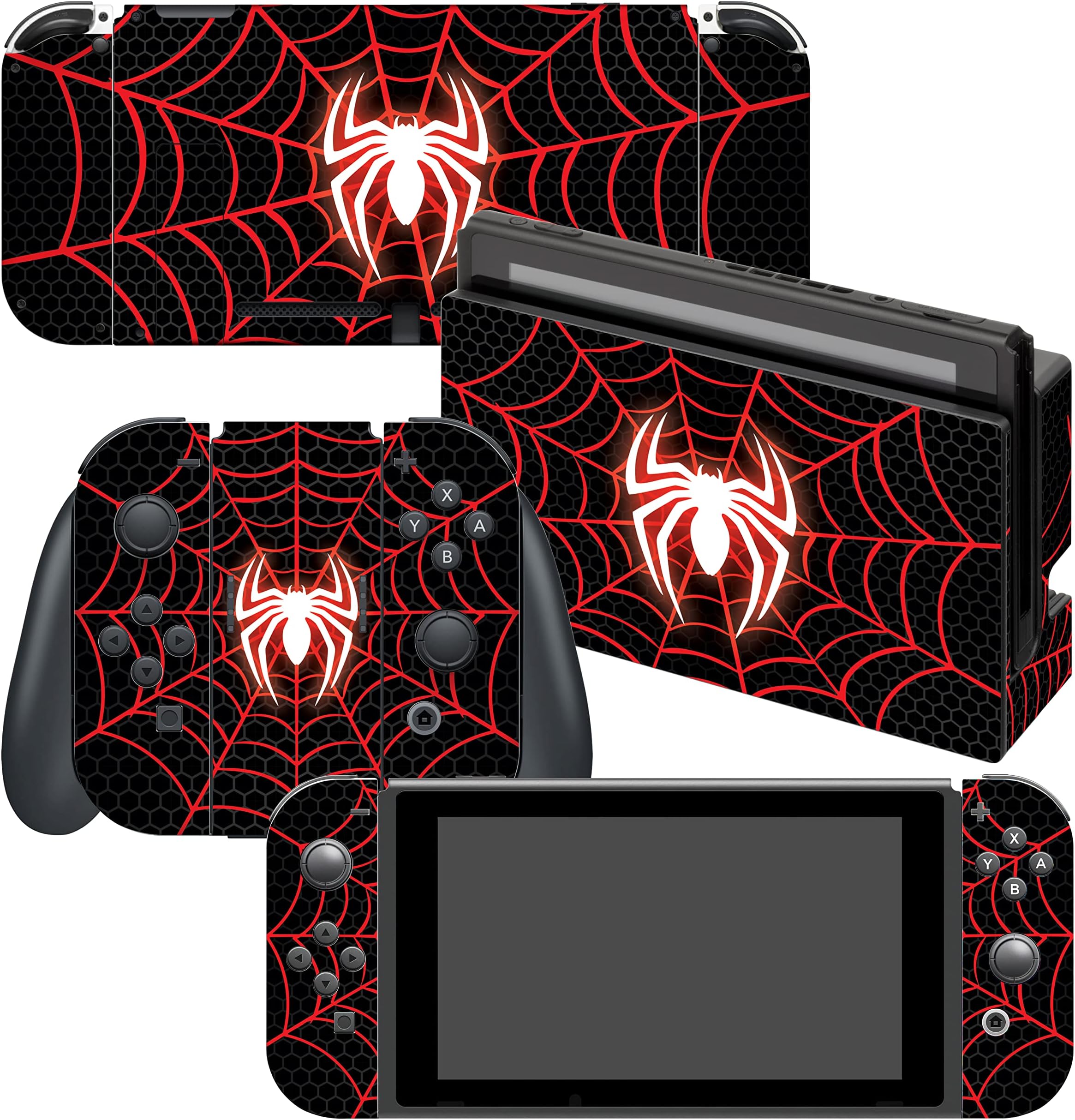HK StudioGame Console Switch Skins - Spider Game Console Switch Stickers with No Bubble, Waterproof - Game Console Switch Wrap Skin - Including Skin for Joy-Cons, Dock, Grip and Console