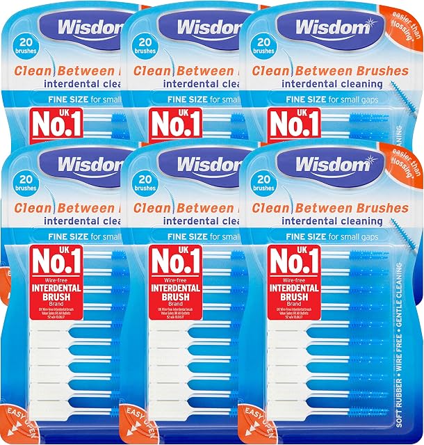 6x Wisdom Clean Between Interdental Brushes - Pack of 20  Size Fine Blue (Tot. 120 pcs)