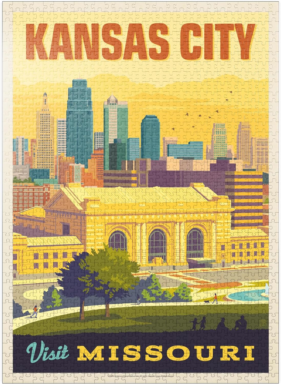 MyPuzzle Missouri: Kansas City, Union Station, Vintage Poster - Premium 1000 Piece Jigsaw Puzzle for Adults
