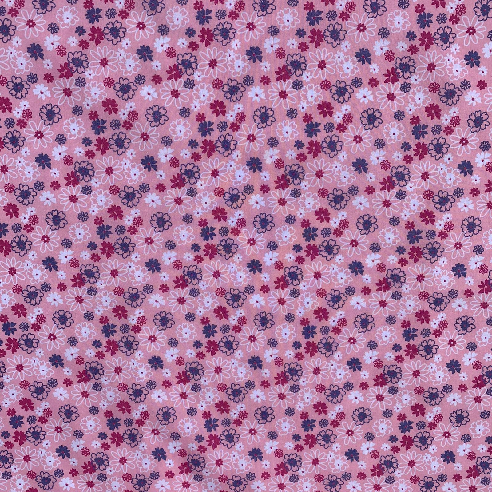 Discover Lifestyle & Fashion Fabrics Pink Flower Line Floral Design Novelty Poly Cotton Printed Dress Craft Fancy Dress Fabric Material | 45" - 112 Cm | Sold Per Half Metre (Pink)
