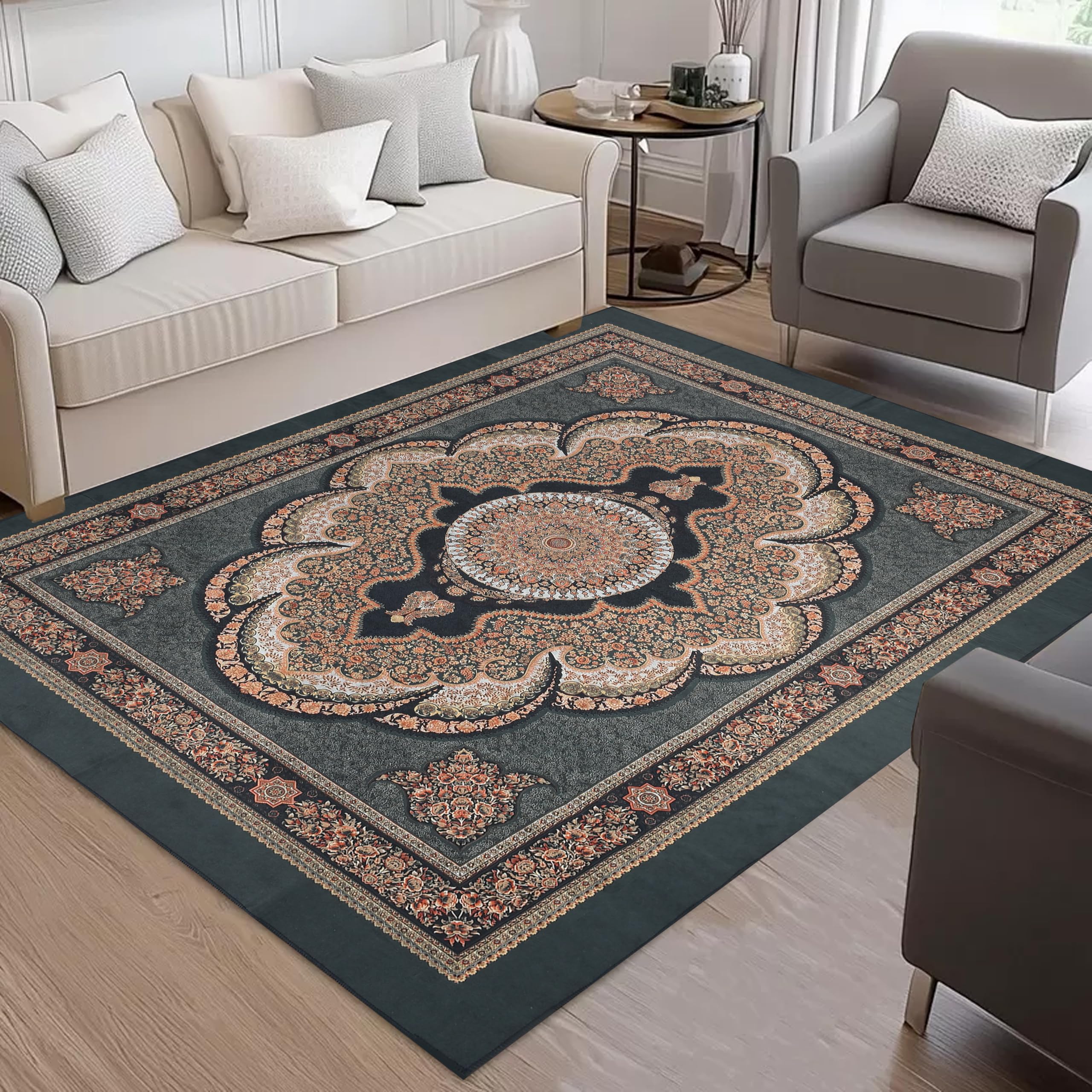 Cotton Bolls Textiles Printed Flat Room Carpet, Plain Rug for Living Room, 5 x 7 Feet (Grey)-image-6