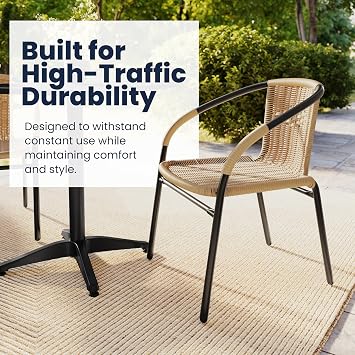 EMMA + OLIVER Beige PE Rattan Stackable Patio Dining Chair, 2-Pack