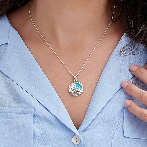 Miniatura 3 de Collar de disco de Jerusalén grande en plata de ley 925 con piedra de ópalo - Colgante Judaica Jewelry