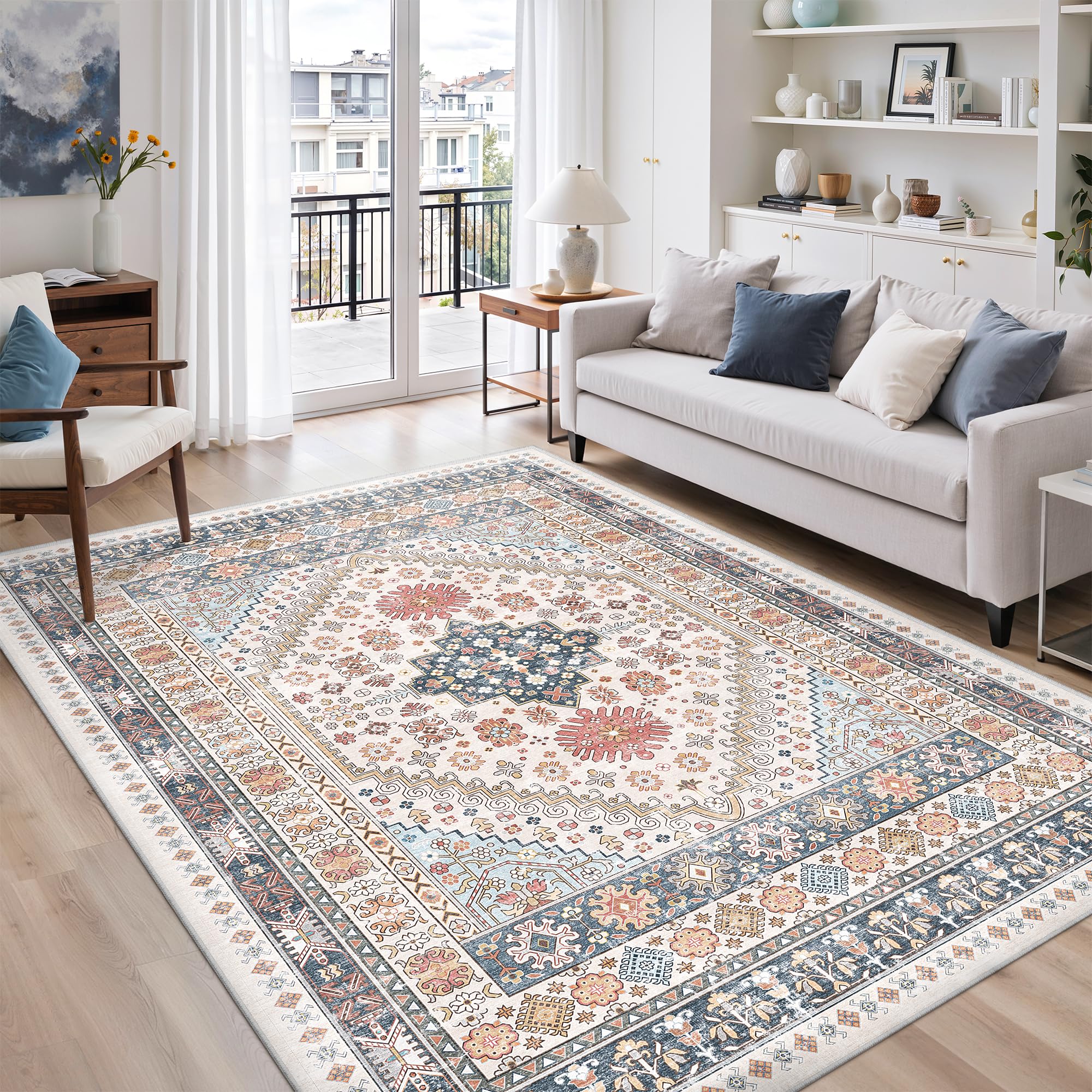 zesthome 5x8 Area Rugs for Living Room,Non-Slip Backing Washable Rugs,Vintage Large Area Rug,Stain Resistant Home Decor Rug (Multi,5'x8') — image 1