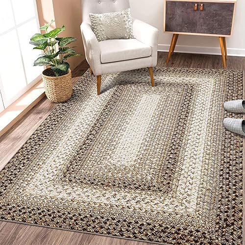 Miniatura 6 de COZYLOOM Alfombra de área lavable de 5 x 7, alfombra moderna geométrica, alfombra de área suave para el suelo, alfombra trenzada para el suelo,