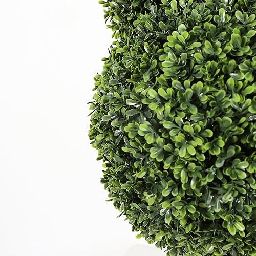 Miniatura 6 de Juego de 2 bolas topiarias de boj artificial en forma de oso, 23 pulgadas de alto, arbustos resistentes a los rayos UV, lavabo de plástico blanco