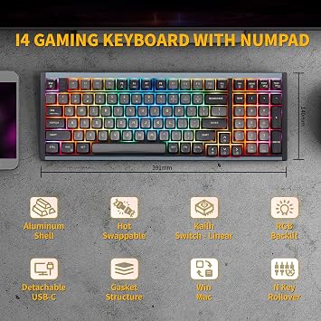 Hexgears I4 Wired Mechanical Keyboard with Number Pad - Black, Linear