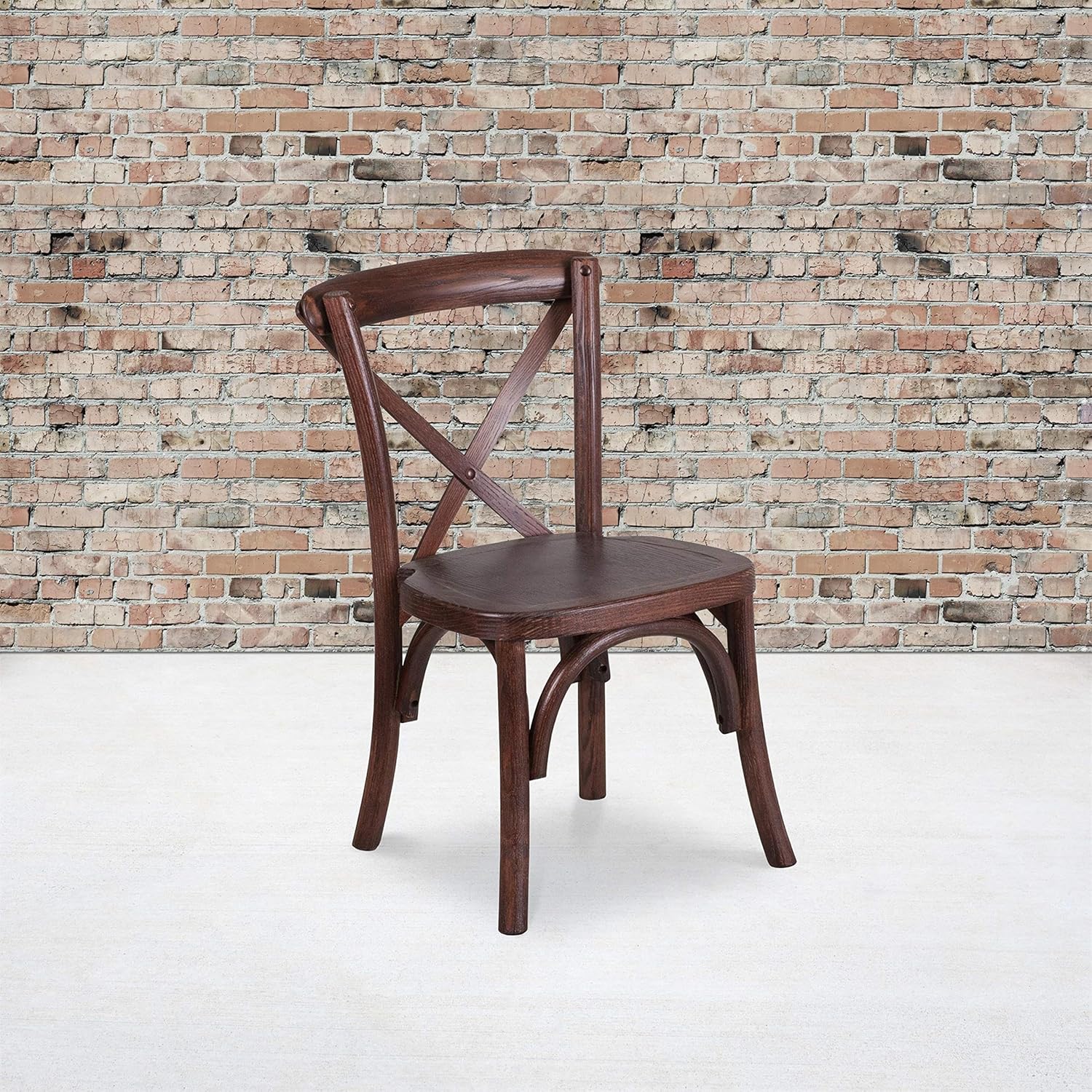 BOWERY HILL Kids Cross Back Chair, Mahogany Finish, Ash Wood Frame, Lightweight Stackable Bistro Style Chair for Baby or Kids Room, Indoor Use, 17.75" H x 24.75" W x 14" D, Durable 200 lb Capacity
