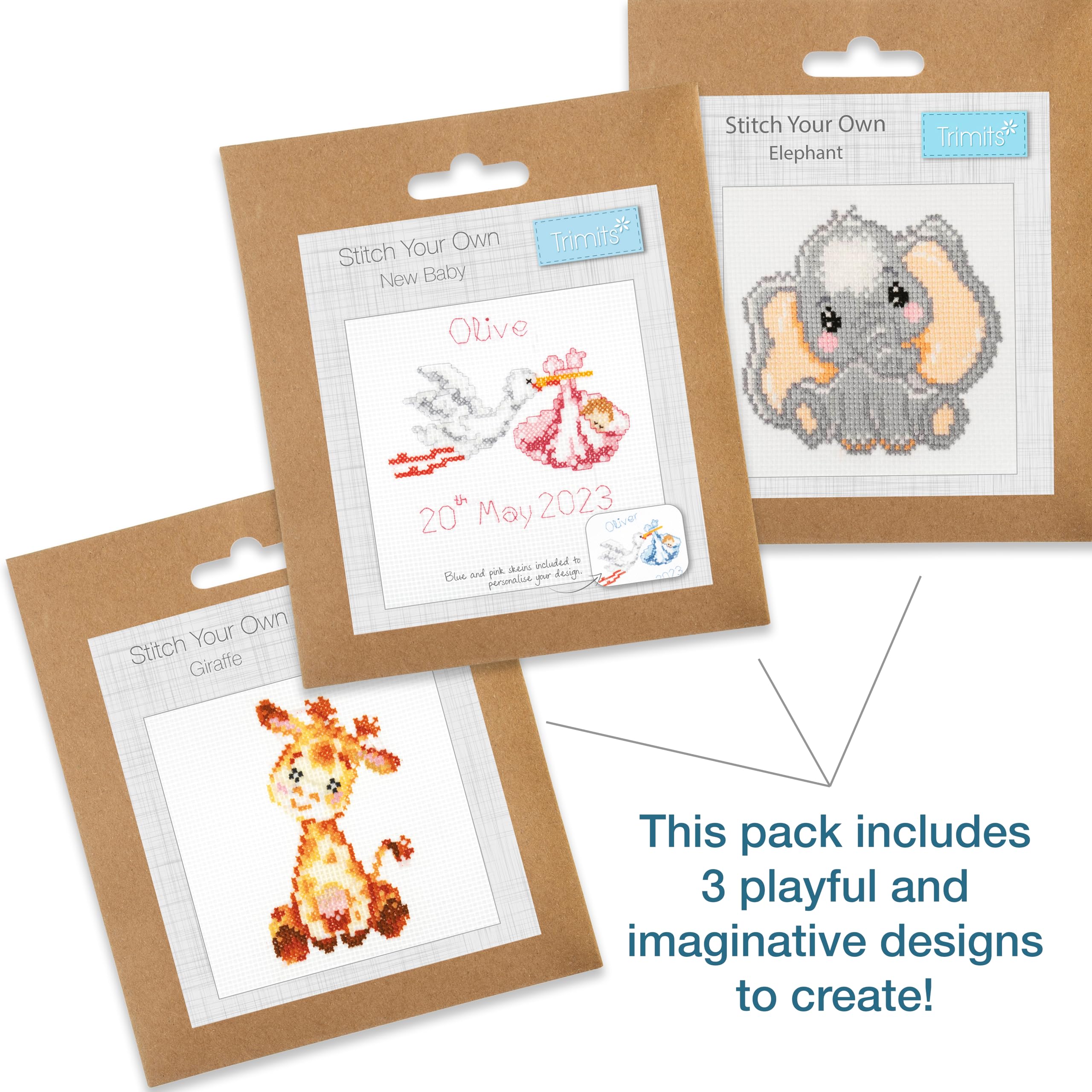 Trimits 3PK Cross Stitch Kits for Adults Beginners, Pre Printed Cross Stitch Kit, Beginners Embroidery Kit for Adults & Kids - Image 2