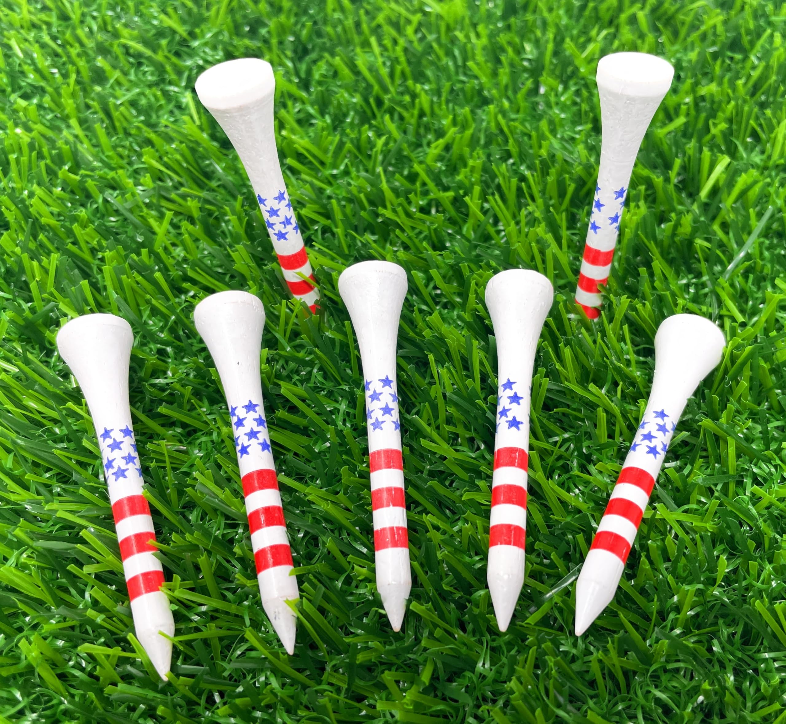 NorthPointe Camisetas cortas de golf de 2 1/8 pulgadas para par 3, maderas e híbridos de perfil bajo, estrellas y rayas de Estados Unidos, 80 camisetas cortas de golf de madera a granel