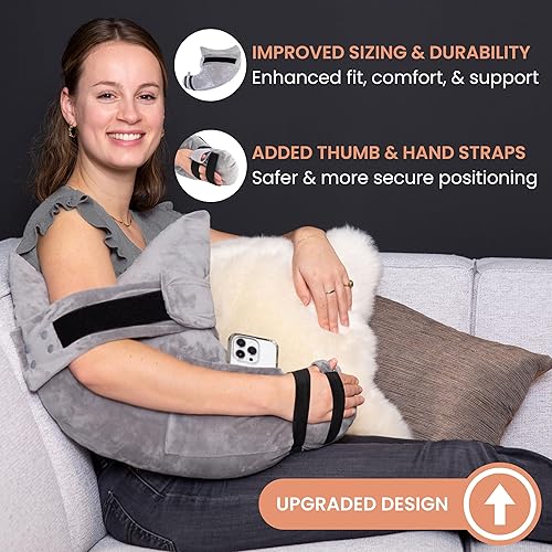 Miniatura 12 de MOYOAMA Almohada para después de cirugía de hombro con correas y bolsillo, almohadas de manguito rotador para dormir, elementos esenciales después