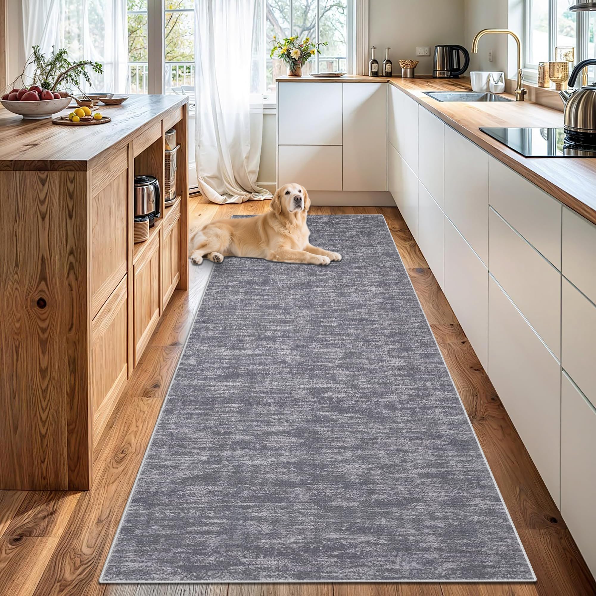 Alfombra antideslizante de pasillo lavable y ultra absorbente color gris para entrada
