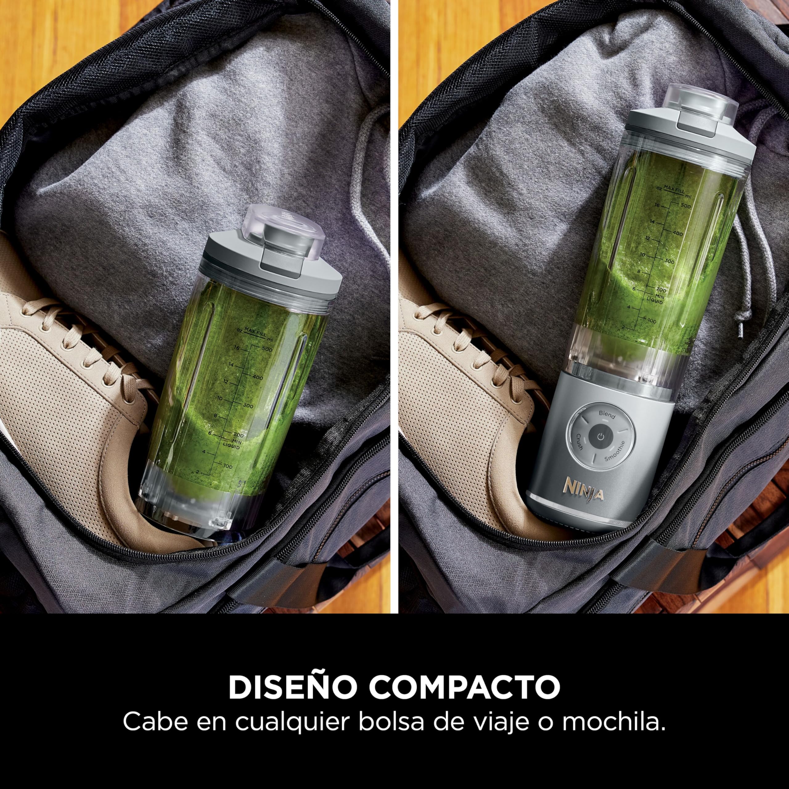 Ninja Blast Max Batidora portátil de 570 ml con batería recargable, vaso para mezclas y tapa antigoteo para hacer smoothies, batidos de proteínas, picar hielo y fruta congelada, plata, BC251EUSL