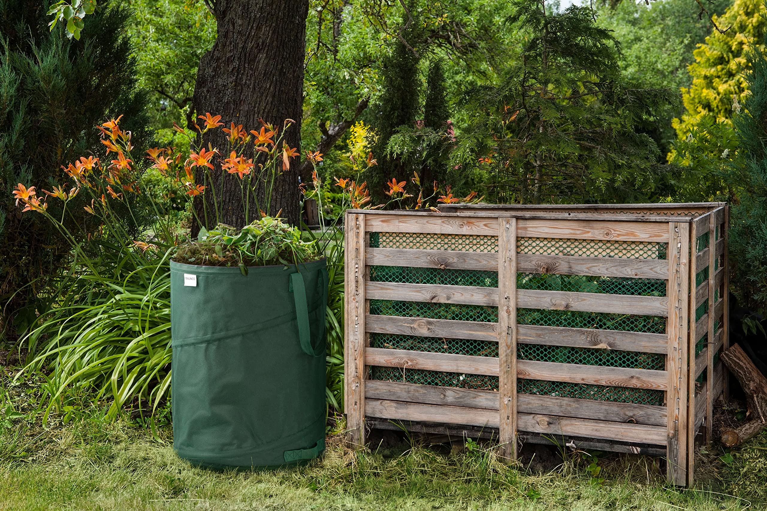 3x 170 litres Pop-Up Sac à déchets de jardin vert autoportant & stable | Sac à feuilles | Sac de jardin | Sacs de jardin | Sacs pour déchets verts pliables, grand en polyester extrêmement résistant 22