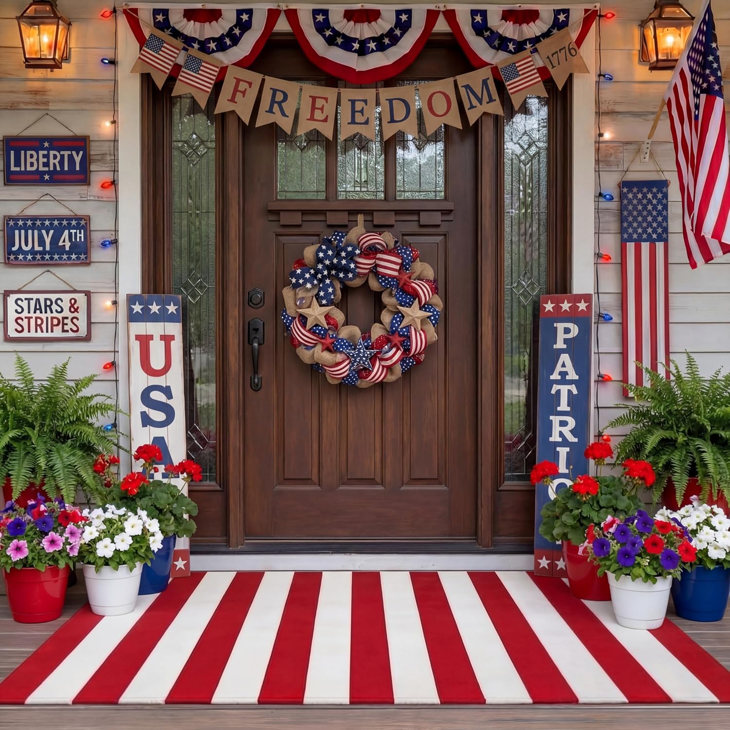 Duraaamo Red and White Striped Rug 24 x 35 Inch Patriotic Area Rug Machine Washable 4th of July Front Porch Door Mat Welcome Layered Doormat for Indoor Outdoor Farmhouse Entryway Bedroom Decor