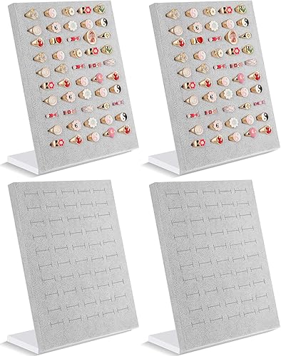 Henoyso 4 piezas de anillo de terciopelo exhibición 50 ranuras en forma de L anillo soporte bandeja soporte para la venta de joyas de pendientes