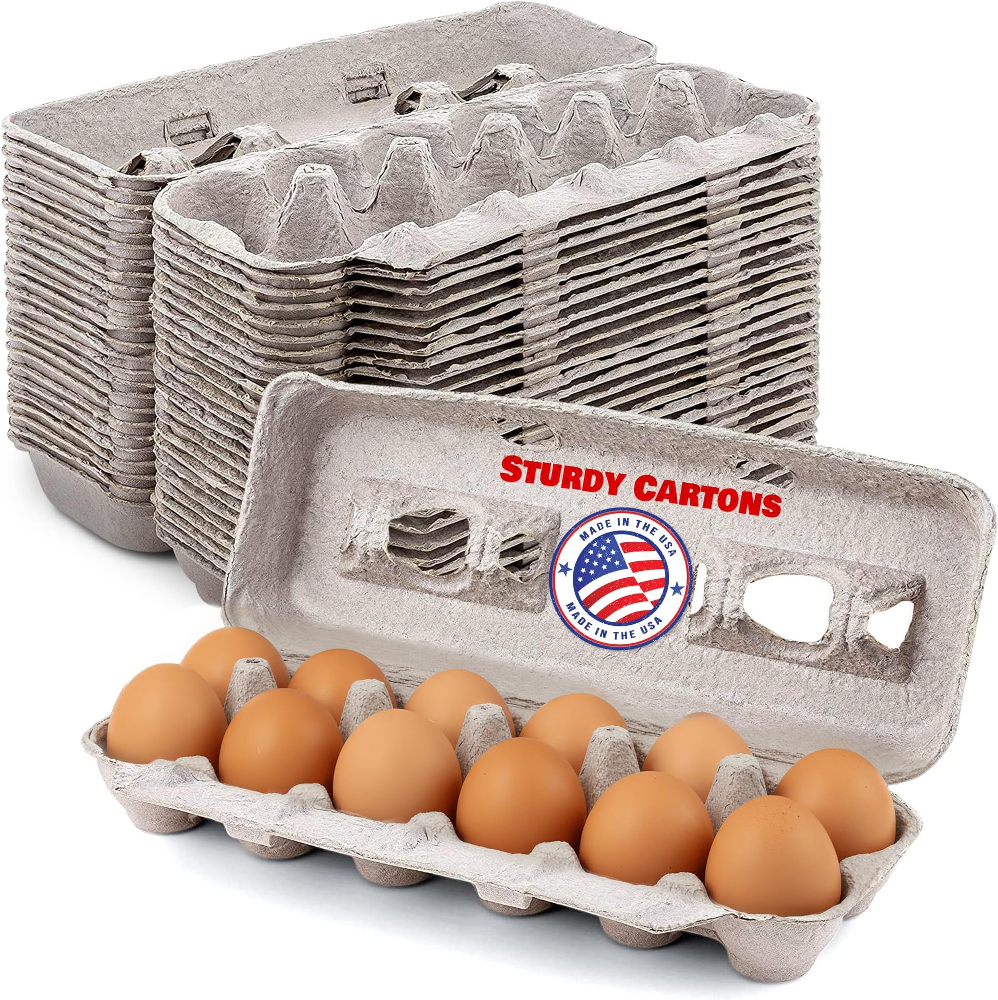 Blank Natural Pulp Egg Cartons Bulk Holds Up to Twelve Eggs - 1 Dozen - Cardboard Material Perfect For Storing Extra Eggs (25 Pieces) - Made in USA