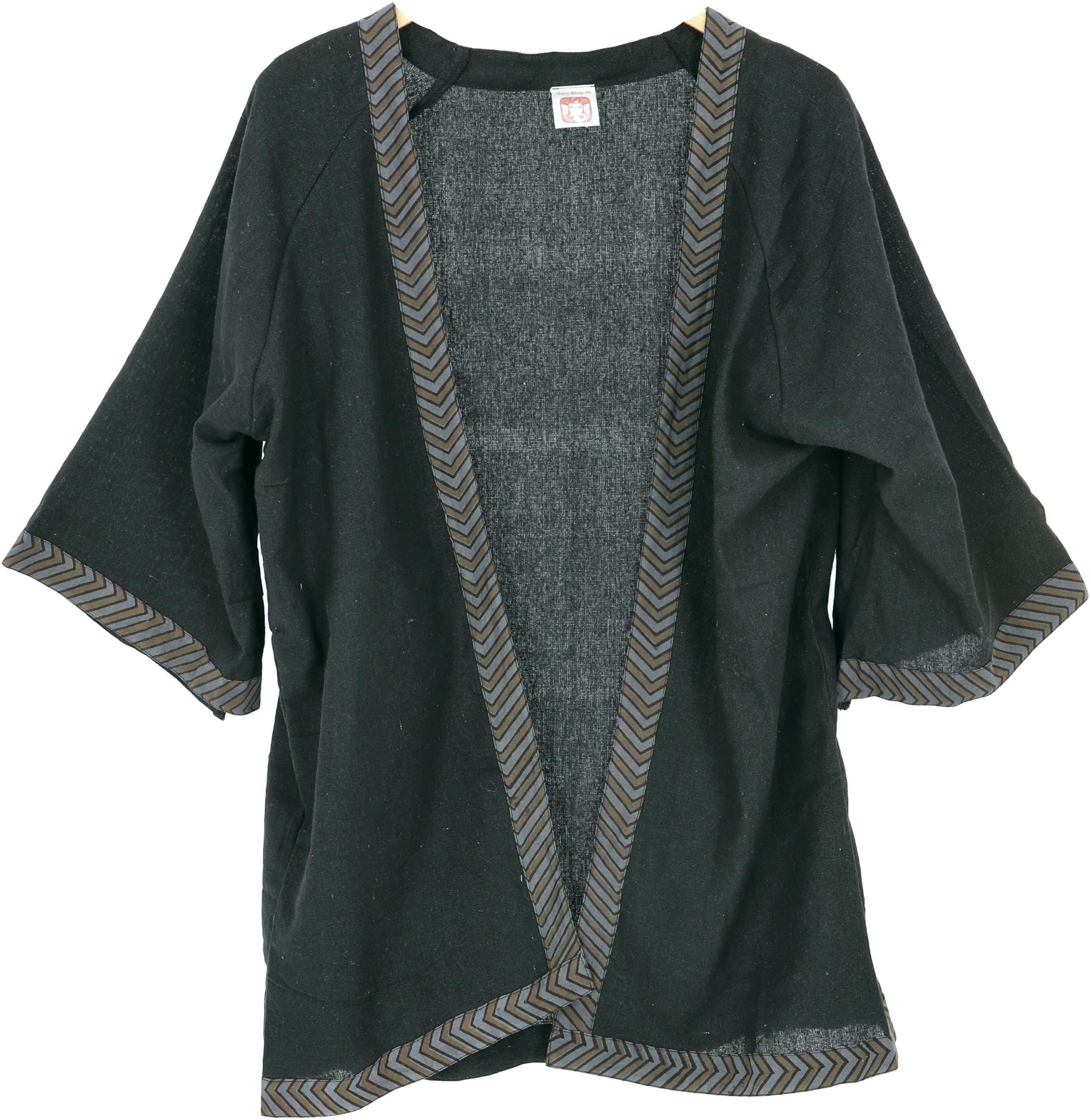 GURU SHOP Kimono corto, cárdigan, kimono de algodón abierto, mujer, negro, algodón, talla: talla única