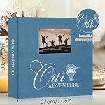 Lanpn Photo Album Scrapbook 12x12, OUR ADVENTURE Linen Cover Window Balloon Design Top Load 3 Ring Folder Binder Travel Photobook Photo Book 12 x 12 inch with 30 Plastic Sleeves 60 Pages (Blue)