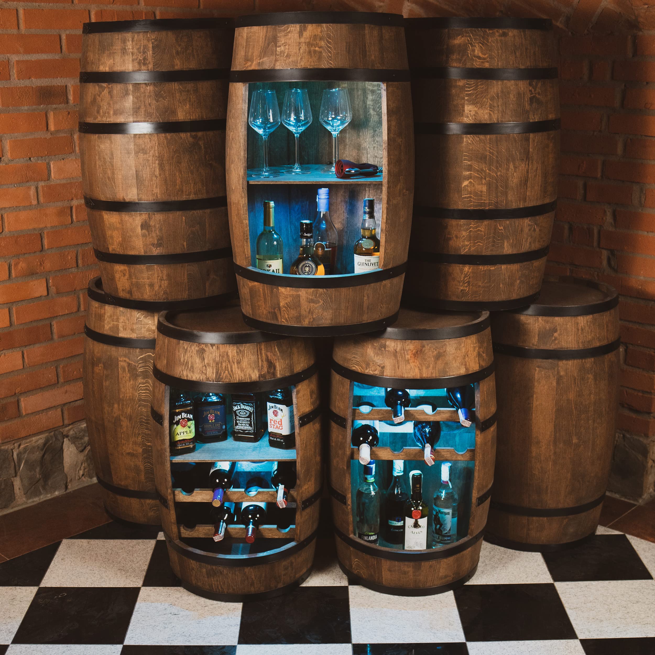 CREATIVE COOPER Weinregal Holz - Weinschrank Mini Bar - Weinschrank Mann und Frau - Barschrank mit LED-Leuchten - 80cm hoch - Retro deko Bar Regal - Hausbar Theke - Fassmöbel (Wenge)