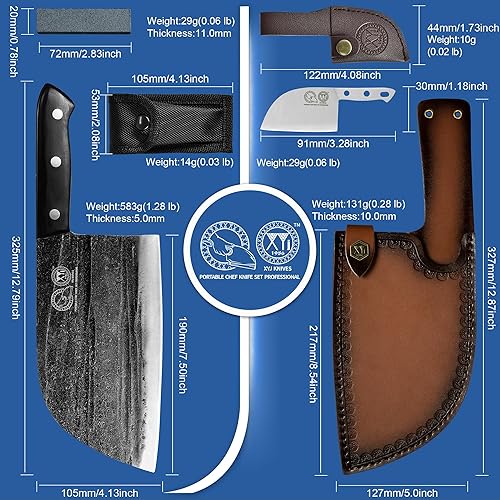 Miniatura 4 de XYJ Cuchillos de chef serbio para acampar de espiga completa con funda de cuero, cuchillos de cocina chinos para cocina, camping o barbacoa