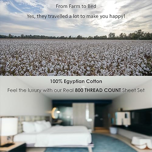 Miniatura 6 de Juego de sábanas de 800 hilos, 100% algodón egipcio, tamaño Queen, color azul marino, juego de 4 piezas, algodón de fibra larga egipcia de 800