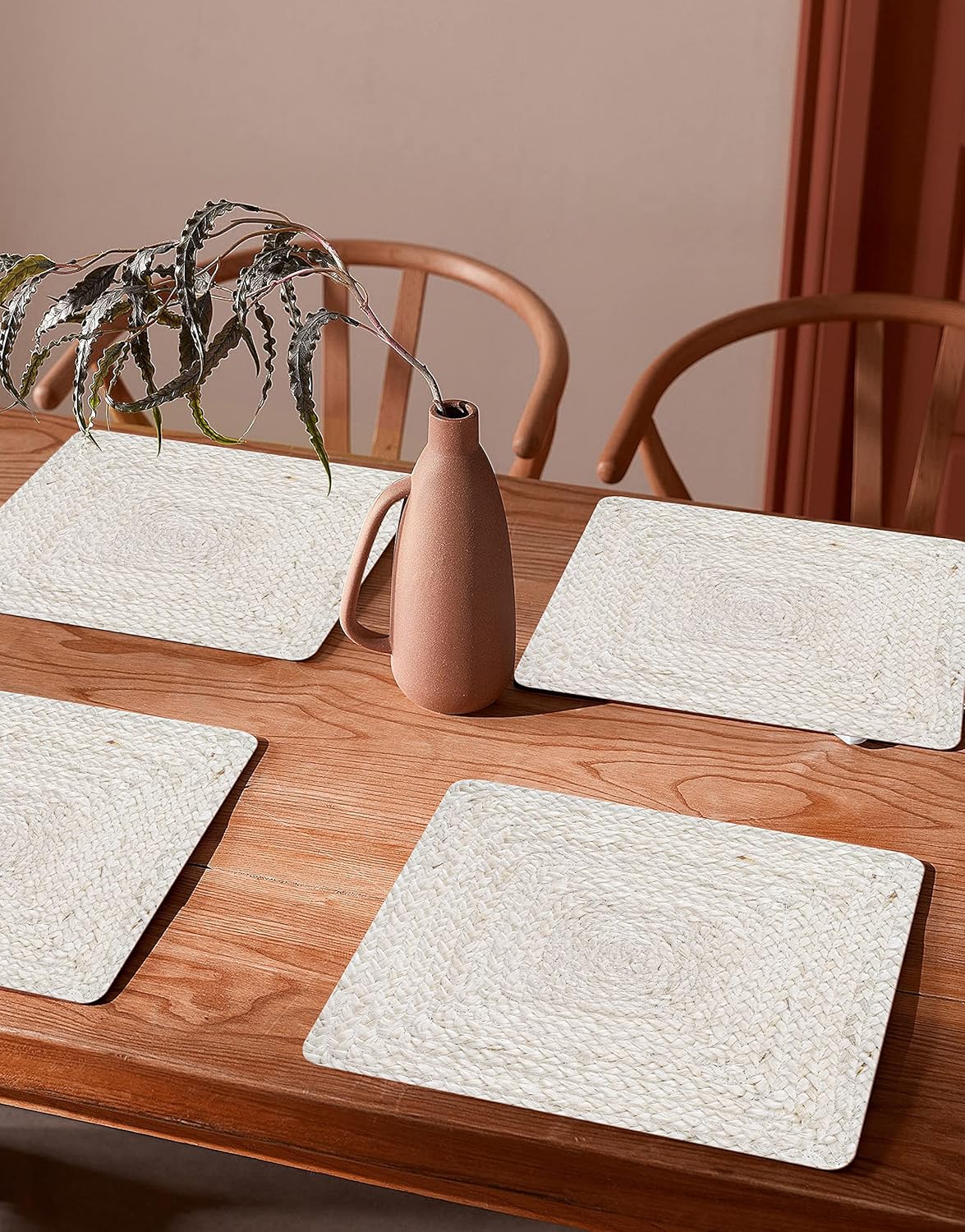 Hausattire Jute Braided Placemats 14x14 Inches Set of 4 Reversible Handwoven Boho Vintage Placemats for Kitchen Dining Tables|BBQ's Farmhouse Easter Decor Indoor & Outdoor Parties|Off-White